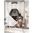 thumbnail image 2 of No Hook Shower Curtain with Snap-in Liner, Brown Easter Bunny Waterproof Fabric Bathroom Curtains, Spring Retro Farmhouse Rabbits Floral Bath Curtains & Mesh Top Window Standard 72"x72", 2 of 9
