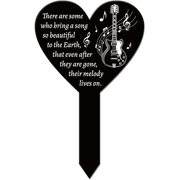 Heart Shaped Guitar Music Garden Stake Memorial Remembrance Plaque Stakes for Cemetery Acrylic Waterproof Sympathy Garden Stake for Yard Grave Cemetery