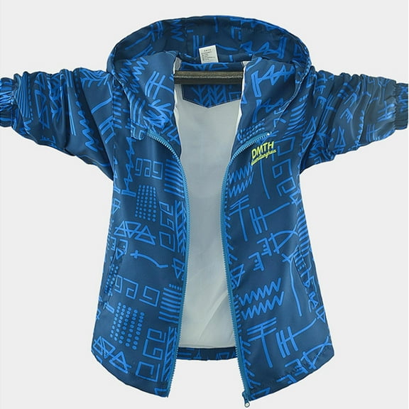Cethrio Boys Hooded Jackets, Lightweight Full Zip Long Sleeve Casual Fall Outerwear Blue Size 14