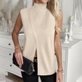thumbnail image 2 of Fewfanhot Women's Mock Neck Knit Sleeveless Vest, Asymmetrical Wrap Split Sweater Tank, Casual Loose Fit Knitwear Top, S-XL, 2 of 7