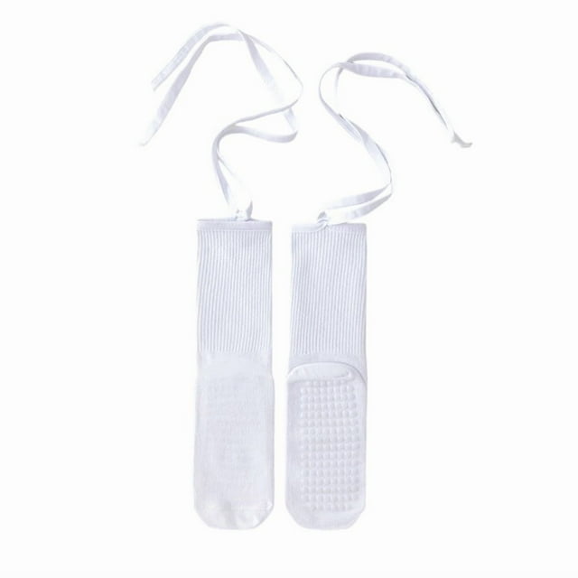 White White Non-Slip Yoga Socks For Pilates Workout Fitness Dance Exercise Mid-Calf Length With Tie Design Foot Length 7.48 Inches Tube Length 5.91 Inches