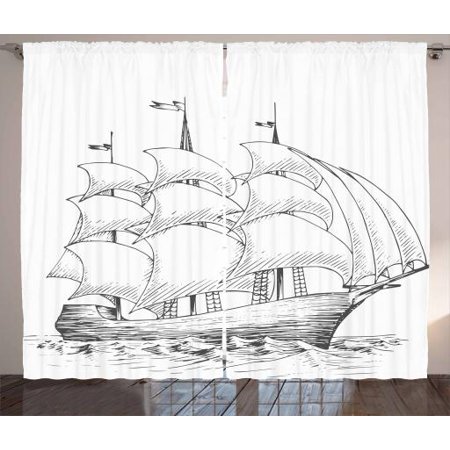 Vintage Boat Curtains 2 Panels Set Medieval Old Fashioned Ship