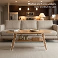 thumbnail image 6 of Qokori 100% Solid Wood Coffee Table with Storage, Mid Century Modern 2-Tier Center Table for Living Room, Round Edges Wood Table Robot Vacuum Friendly, Easy Assembly (Natural Color, 47.27"), 6 of 7