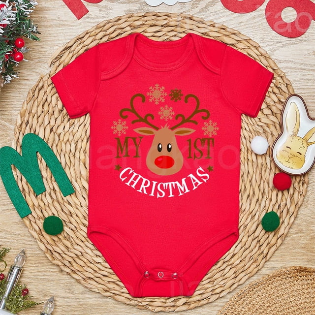 Mi primer mono navideño con estampado de ciervos para bebé, primer atuendo navideño para bebé, mono de algodón para recién nacido, ropa para bautizo de niño pequeño