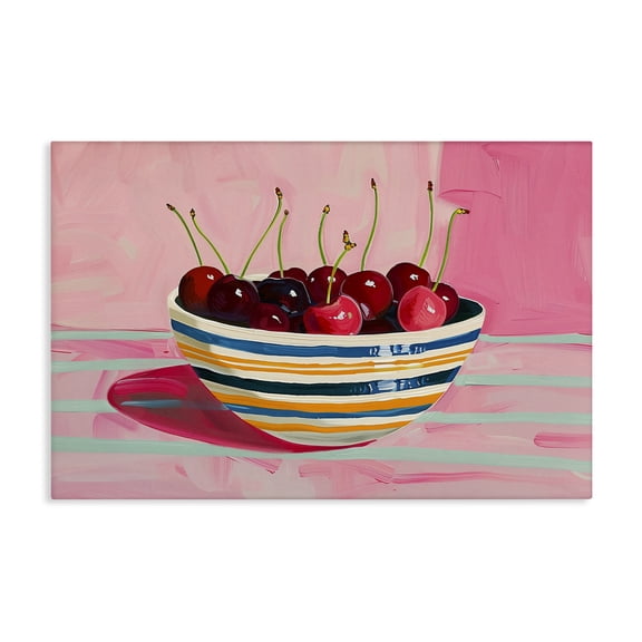 Stupell Industries Bowl of Cherries on Pink Food & Beverage Painting Wrapped Canvas Canvas Art Print Wall Art, 24 x 16