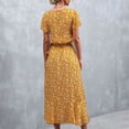 thumbnail image 4 of Vestido largo de verano con estampado floral, escote en V, cintura con cinturón, mangas con volantes y dobladillo asimétrico, 4 of 6