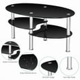 thumbnail image 5 of Yardi Yard Mid-Century Modern Oval 2-Tier Tempered Glass Coffee Table with Storage Side Shelf and Oak Wood Legs for Living Room Black, 5 of 8