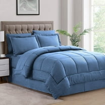 500-TC Egyptian Cotton All Season Comforter for Adults Alaskan King Size 120" x 132" Inches, 1pc Comforter Box Stitched with 4 Corner Tabs, 300 GSM Comforter, Med. Blue Stripe