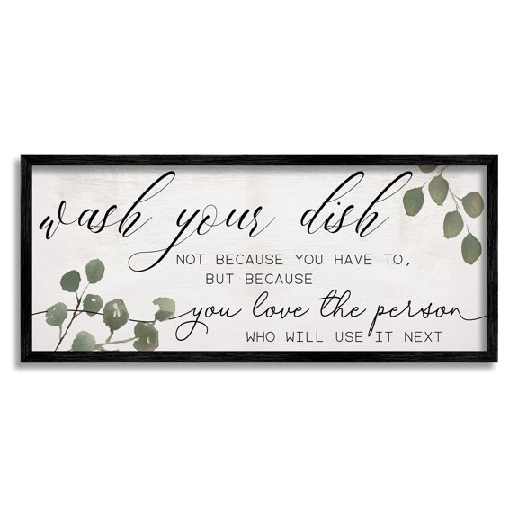 Stupell Industries Wash Your Dish Motivational Kitchen Phrase Green Plants, 24 x 10, Design by Daphne Polselli