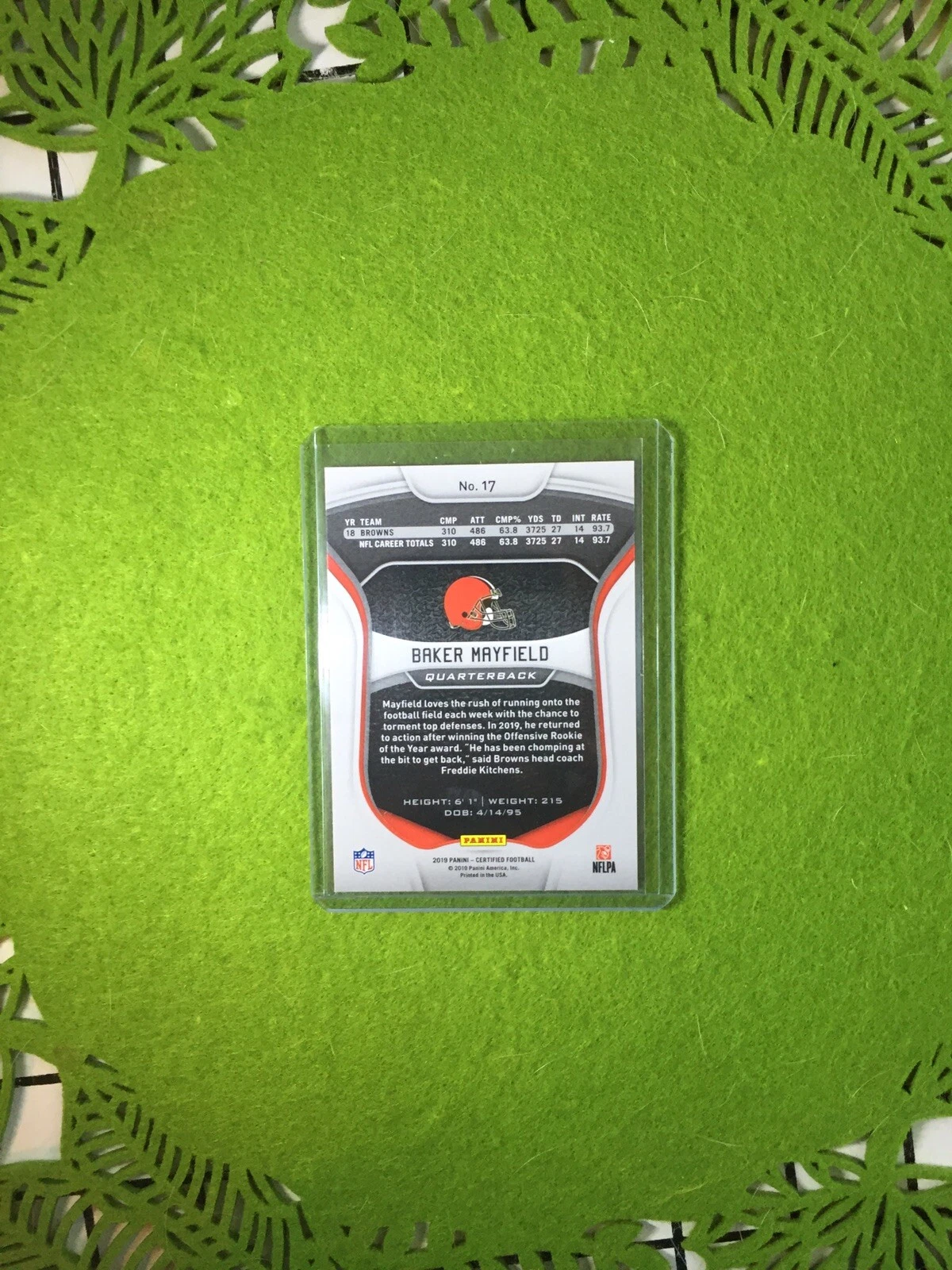 BAKER MAYFIELD CARD JERSEY #6 CLEVELAND BROWNS 2019 Panini Certified Football