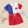 thumbnail image 4 of Hotiary 4Th of July Baby Boys Outfits Short Sleeve Patchwork Color Block T-shirt Top + Elastic Waistband Drawstring Shorts with Pockets 2 Piece Sets Infant Toddler for 6 Months-4 Years, 4 of 8