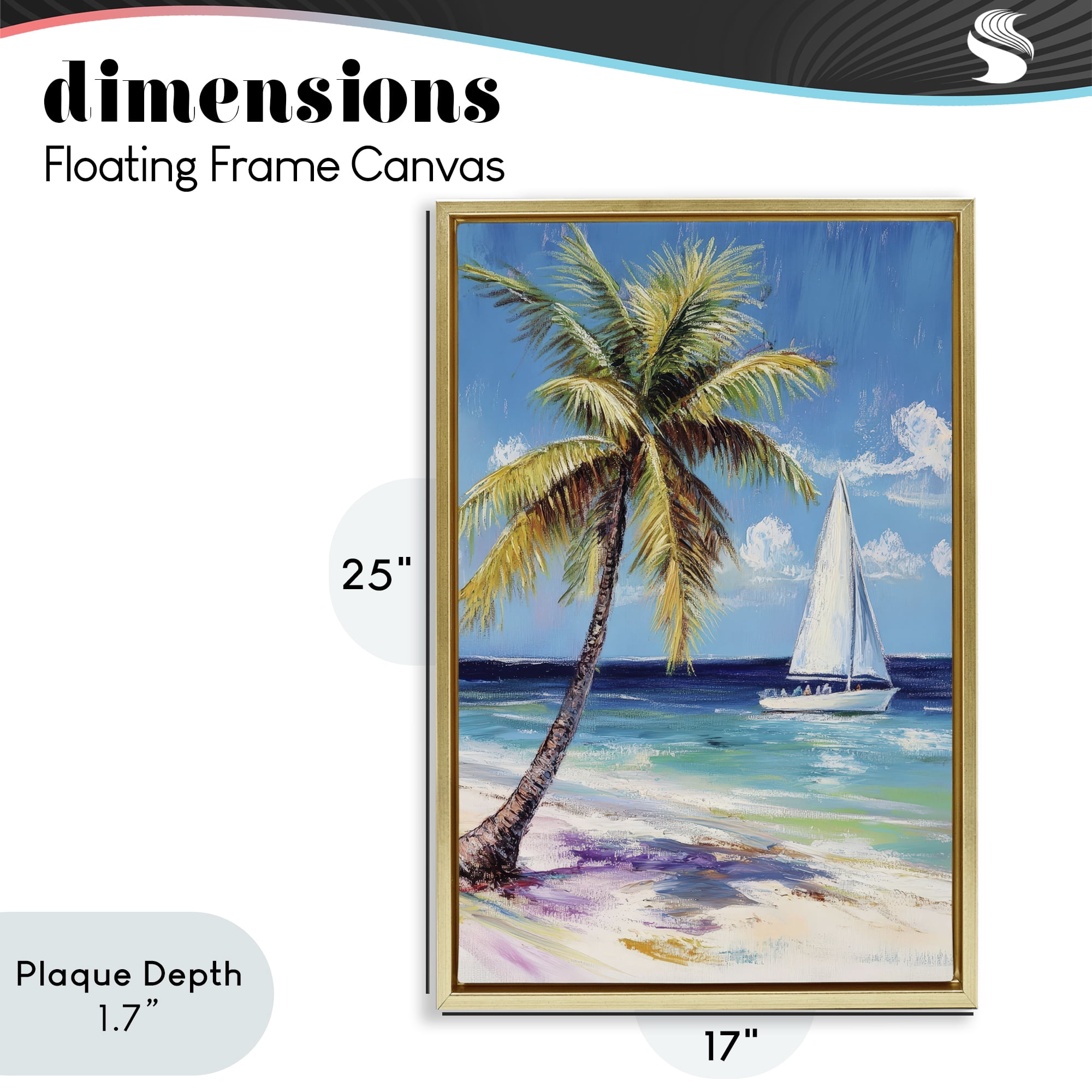 Stupell Industries Sailboat Delight with Palm Tree Gold Framed Floater Canvas Wall Art, design by Petal Prints Design