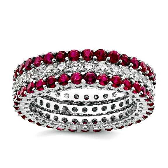 2.05mm 925 Sterling Silver Rhodium Plated Polished Pink and White Cubic Zirconia 3 Ring Set Size 7 Ring for Women