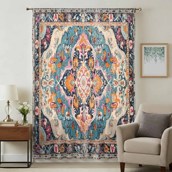 Boho Colorful Sheer Curtains 45 Inches Long, Ethnic Modern Geometric Abstract Art Light Filering Curtains, Breathable Simi Curtain Privacy Drapes for Kitchen Bathroom Small Window Treatment