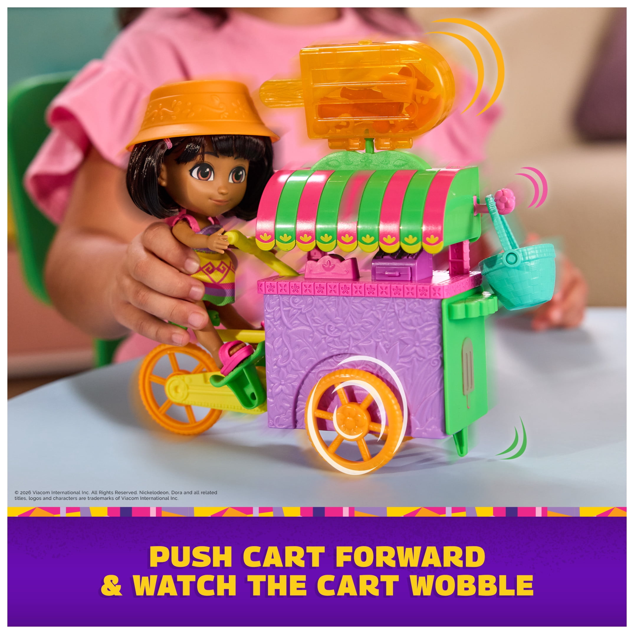 Dora, Pop 'N' Go Treat Cart with 15 Pieces, Transforming Cart