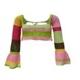thumbnail image 1 of Women Fall Winter Crochet Knit Mesh Sweater Off Shoulder Long Sleeve Pullover Crop Tops Ribbed Blouse Tops, 1 of 6