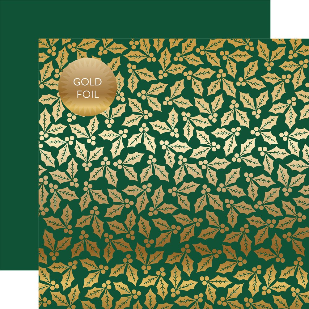 Holly & Berries Gold Foiled DoubleSided Cardstock 12"X12"Green Holly