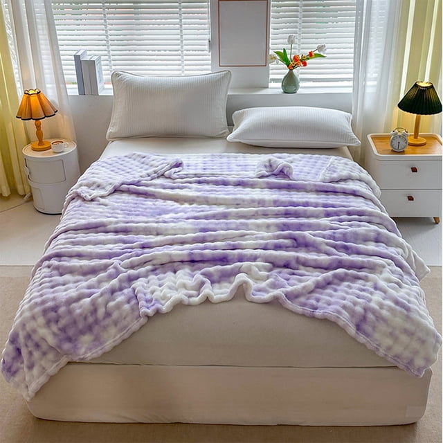 Manta Lavable de Franela de Terciopelo con Conejos | Morado, Poliéster de Alto Gramaje, 100 X 150 Cm - Wxh250806002Pp