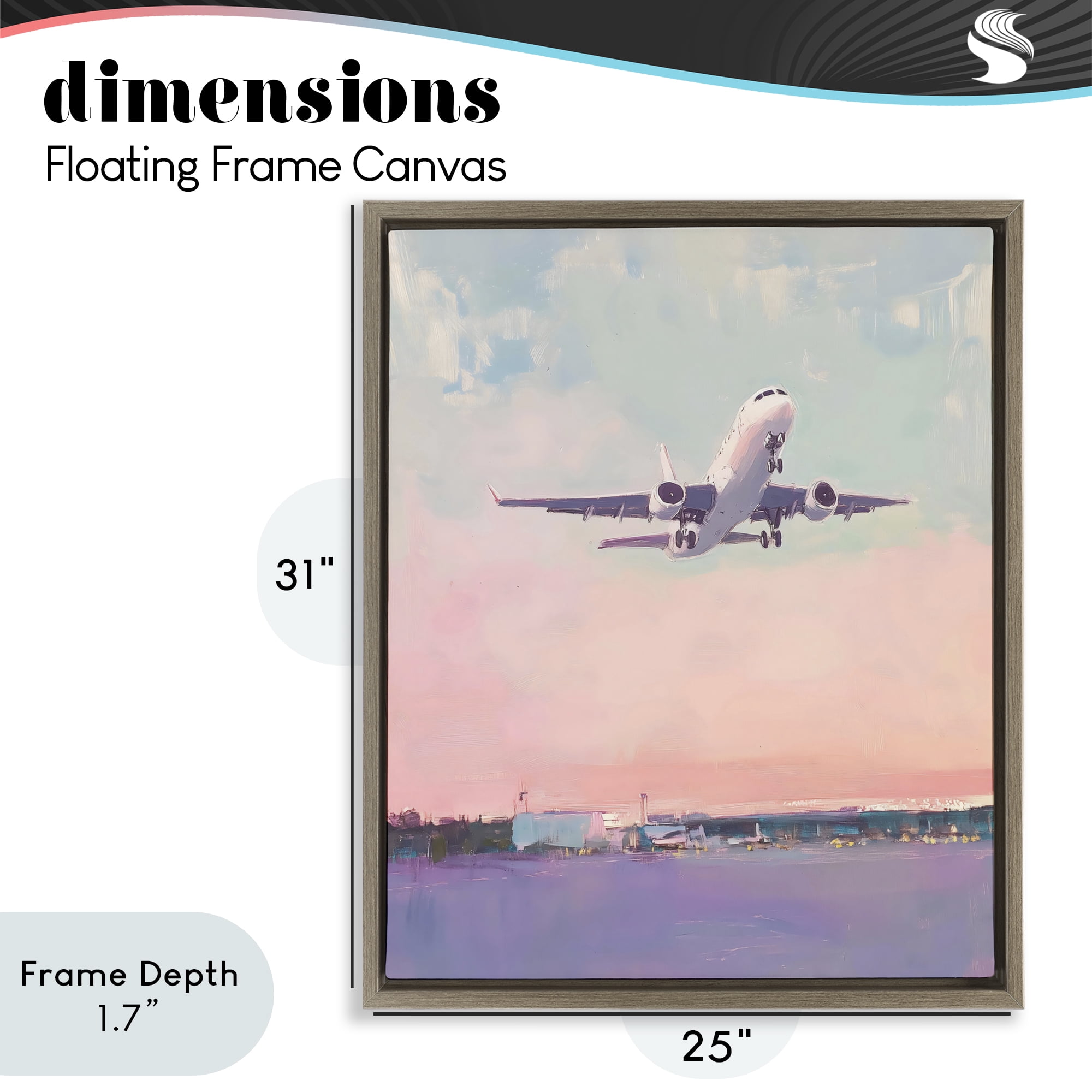 Stupell Industries Airplane Takeoff into Pastel Skies Brown Framed Floater Canvas Wall Art, design by The Prints Vibe