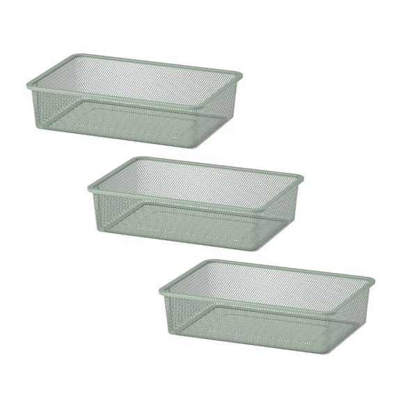 3pcs Mesh storage box, desktop storage basket,light green-gray, 16 1/2x11 3/4x3 7/8 inch