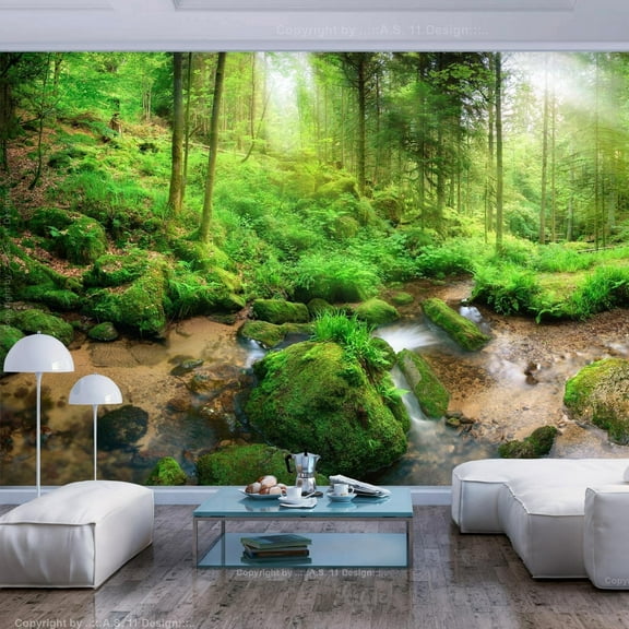 Tiptophomedecor Peel and Stick Forest Wallpaper Wall Mural - Humid Forest - Removable Wall Decals