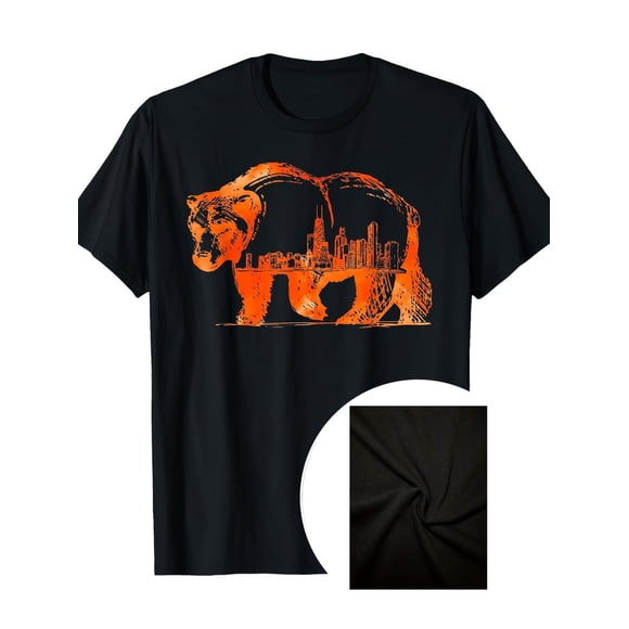 Chicago City Skyline Bear Silhouette T Shirt 100% Cotton Crew Neck Short Sleeve Tee