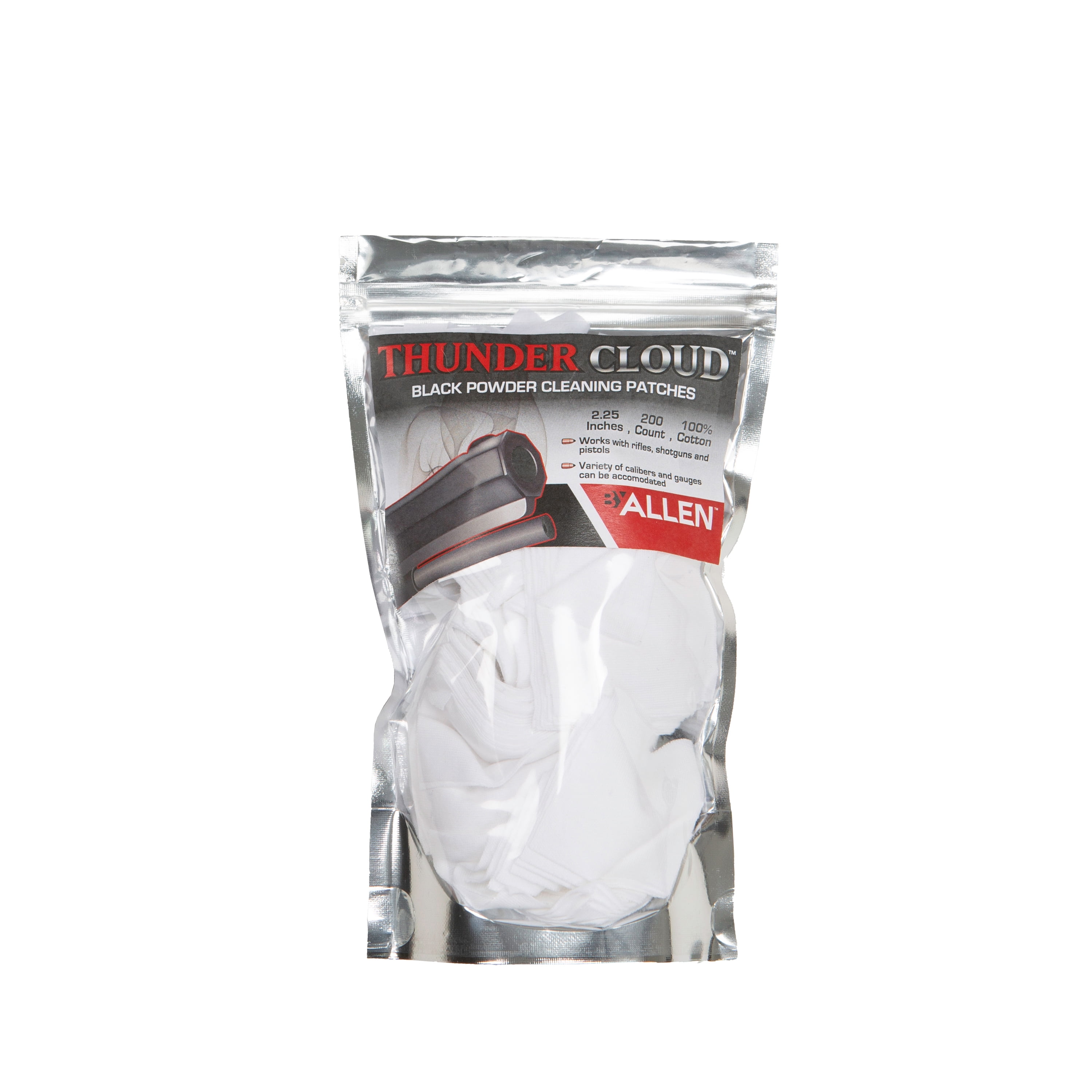 (2 pack) Thunder Cloud 2.25" Round Cotton Black Powder Rifle Cleaning Patches, 200 Ct, White, 87125A, .50 BMG