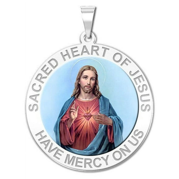 Picturesongold.Com Sacred Heart of Jesus Religious Medal - 1 inch Size of a Quarter - Sterling Silver