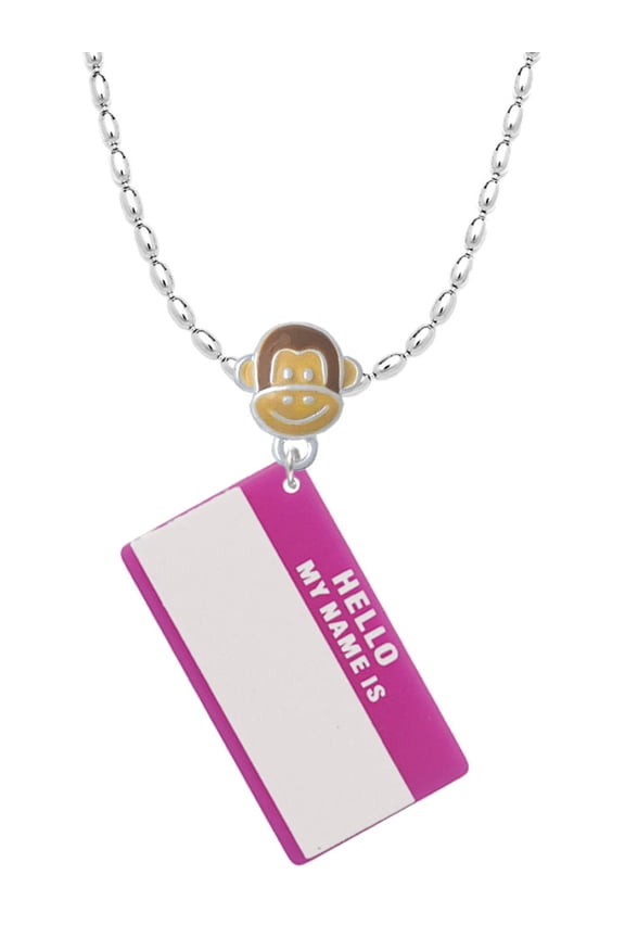 Acrylic Pink "Hello" Name Tag Mia Monkey Charm Necklace