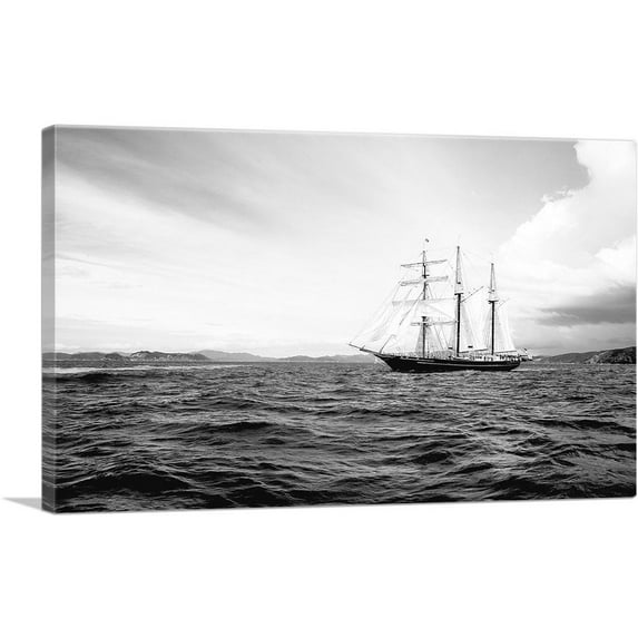 ARTCANVAS Old Boat In Ocean Home Decor Rectangle Canvas Art Print - Size: 60" x 40" (0.75" Deep) (3-Piece)