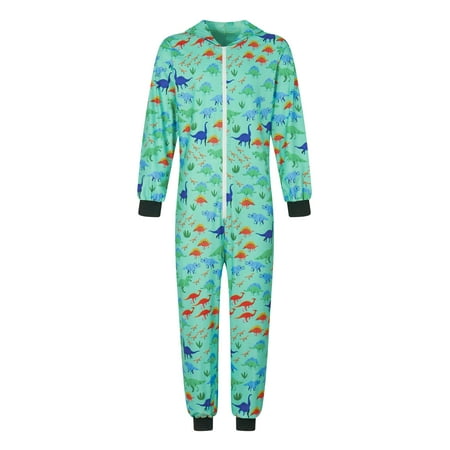 

Family Matching Christmas Jumpsuit Pajamas Cartoon Dinosaur Print Zip Up Long-Sleeved Novelty Sleepwear Outfits
