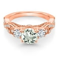 thumbnail image 2 of Gem Stone King 18K Rose Gold Plated Silver Green Prasiolite White Lab Grown Diamond and White Moissanite Engagement Ring for Women (1.27 Cttw, Gemstone, Round 6MM and 3MM, Size 6), 2 of 4
