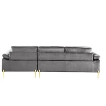 JERFIT Modern Velvet L-Shaped Sofa with Chaise Lounge, Mid-Century Tufted Couch for Living Room, Gray