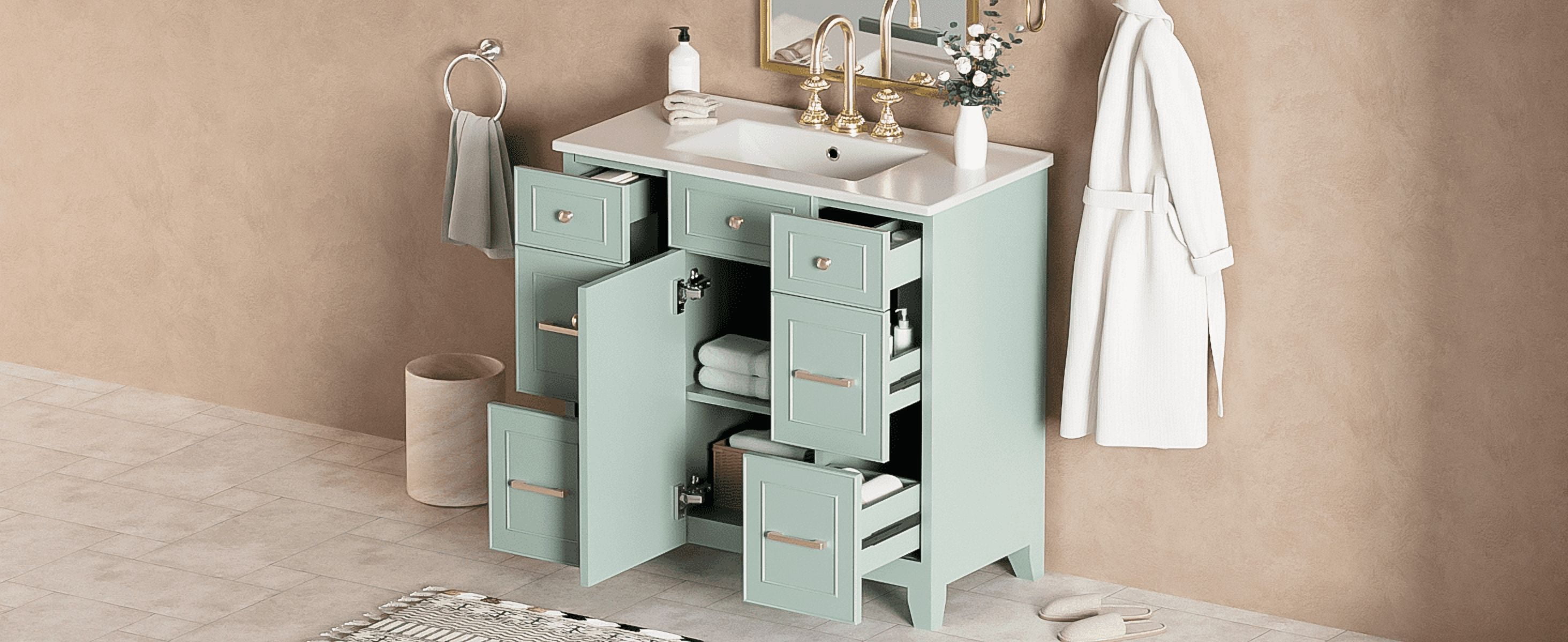 Buffet de cuisine Homy Casa 91 cm vert mousse avec évier en céramique