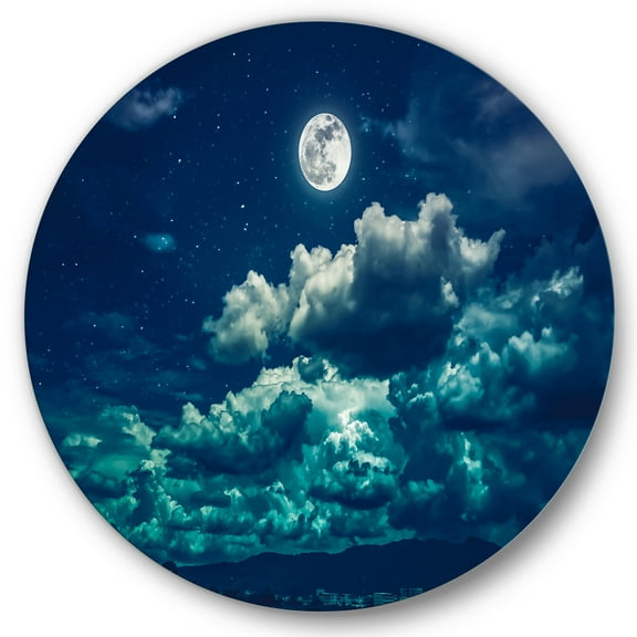 Designart 'Full Moon Night in Cloudy Sky II' Nautical & Coastal Circle Metal Wall Art 36x36 - Disc of 36