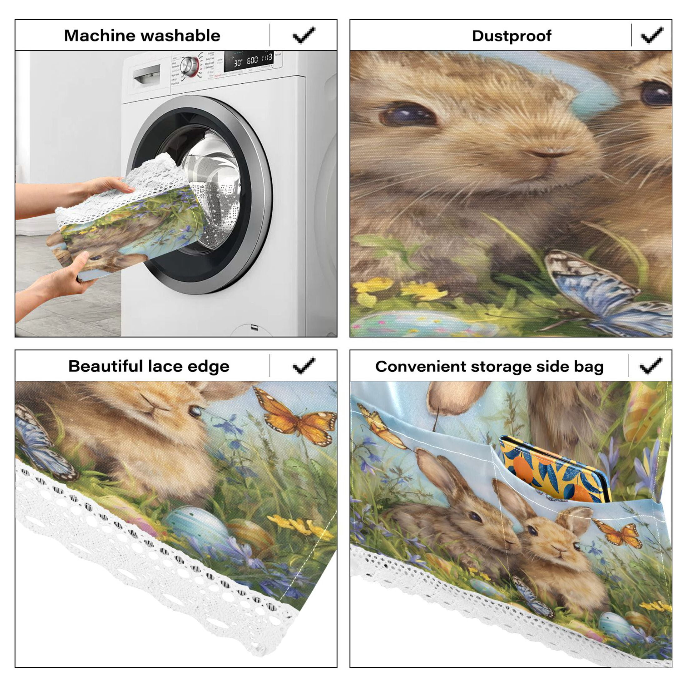 Wobogo Meadow Bunny Washing Machine Cover Dustproof Washer Dryer Cover Waterproof Laundry Room Decorative Protector