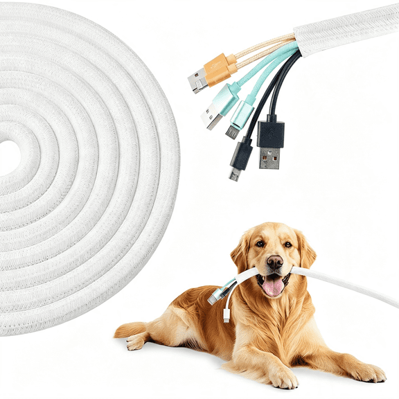 GJX Split Wire Loom 1/2 Inch 10Ft, Braided Cable Sleeve for Cable Management, Cord Protector for Pets, Tv, Desk & Automotive, (1/2 Inch 10Ft White Cable Sleeve White)