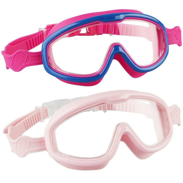 Juego de gafas de natación para niños de 3 a 15 años, antivaho, rojo/rosa