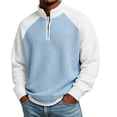 thumbnail image 2 of TOUMENY Men Half Zip Sweater Stand Collar Long Sleeve Color Block Casual Loose Pullover Fall Winter Fashion Knit Tops Light Blue M, 2 of 7