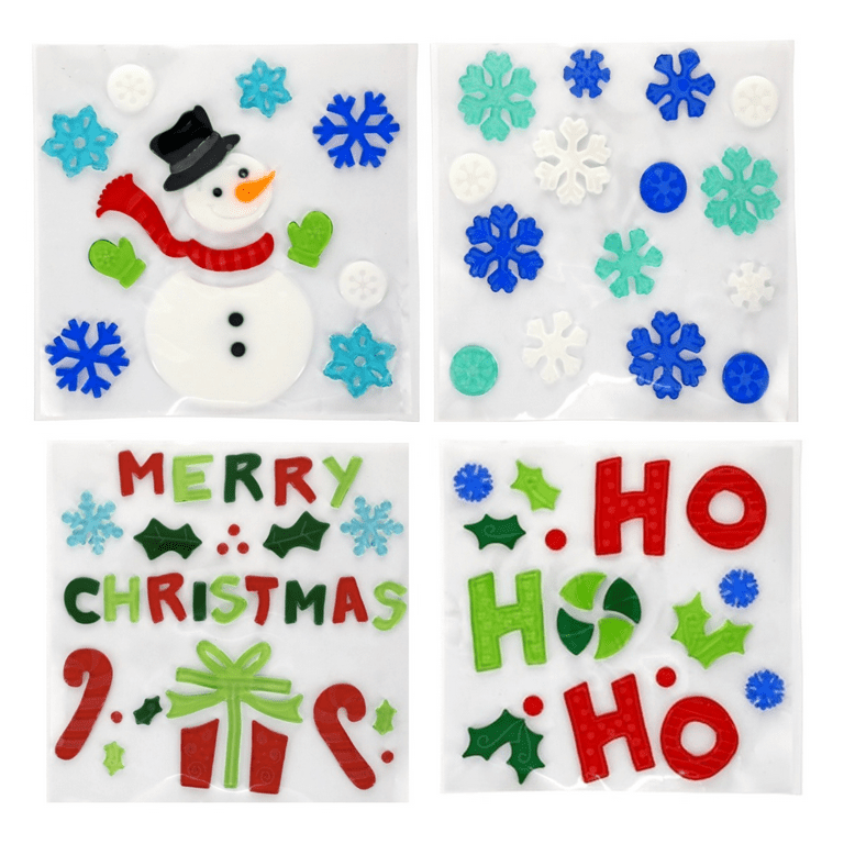 Christmas Window Clings Decor Xmas Thanksgiving Winter Snowflakes Snowman Decals  Sticker for Home Office School New Year Holiday Gel Stickers Party Season  Ornaments Decoration Set of 4 