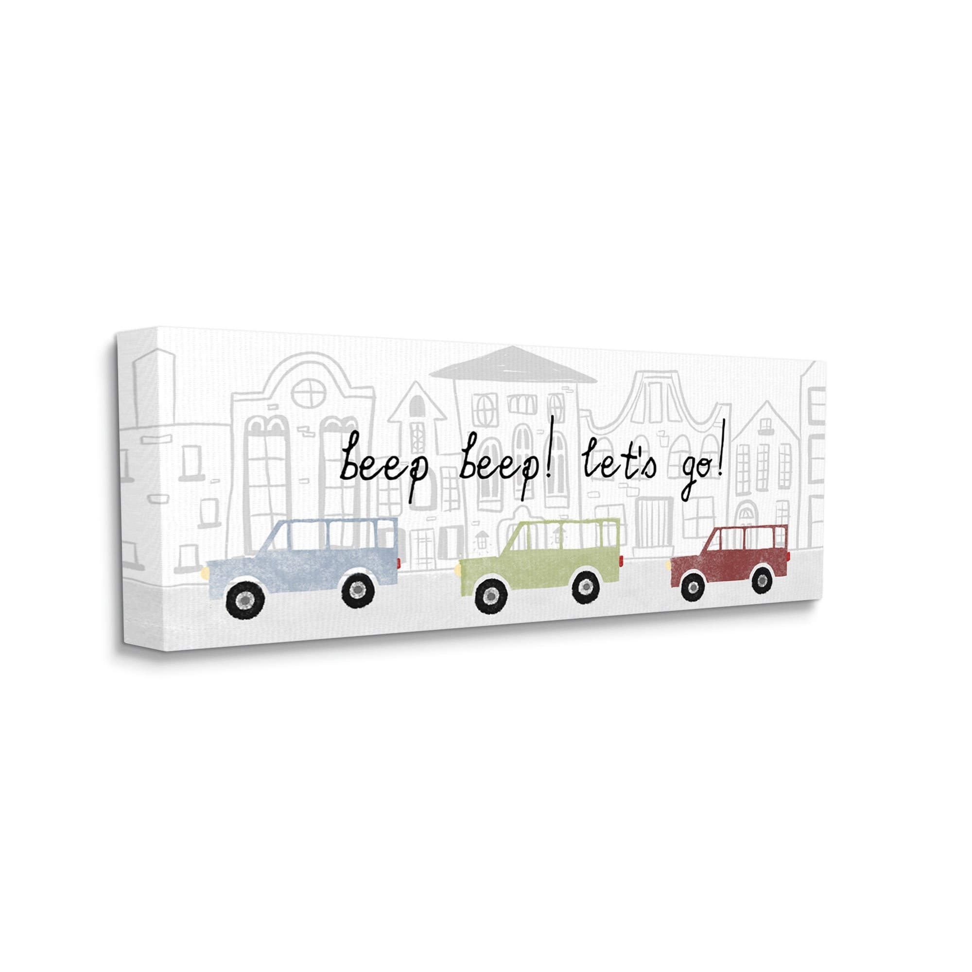 Stupell Industries Beep Let's Go Stylish City Cars Driving Urban Streets Canvas Wall Art, 40 x 17, Design by Daphne Polselli
