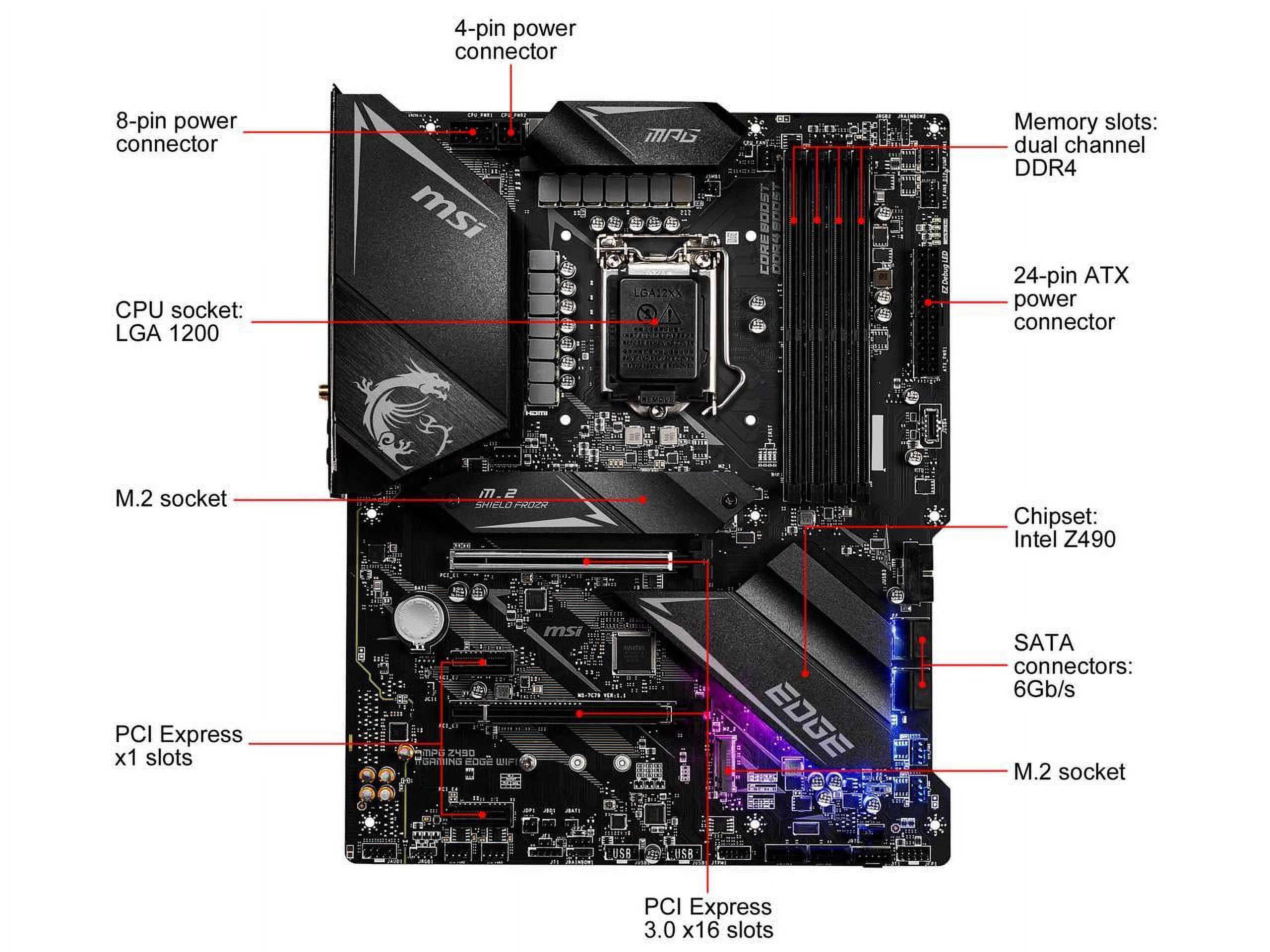 MSI MPG Z490 GAMING EDGE WIFI LGA 1200 Intel Z490 SATA 6Gb/s ATX Intel Motherboard - image 2 of 7