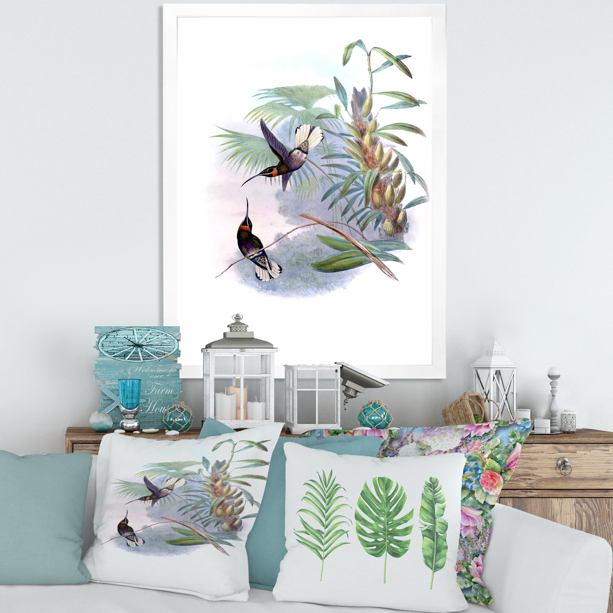 Designart 'Ancient Hummingbird On A Branch' Traditional Framed Art Print