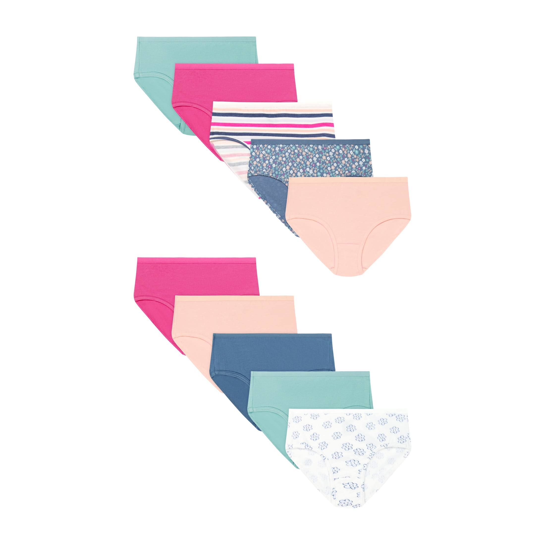 Hanes Girls Briefs Underwear Pack, 10-Pack, Cotton Stretch Brief Panties for Girls