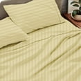 thumbnail image 6 of 800 Thread Count 100% Egyptian Extra Long Staple Cotton Sheet Set, 4 Pc Set, Sateen Weave, Hotel Collection Soft Luxury Bedding, Fits Upto 15" Inch Deep Pocket (Ivory Stripe, Twin Size), 6 of 8
