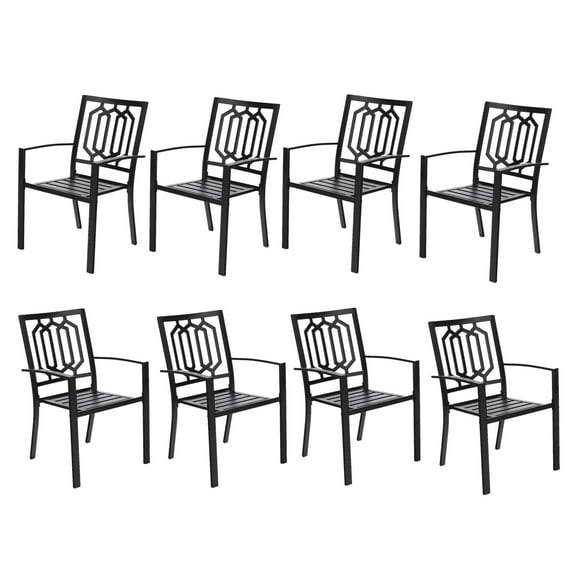 Sophia & William Outdoor Patio Metal Dining Chairs Iron Stackabe Chair with Armrest Set of 8, Black
