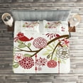 thumbnail image 2 of Ambesonne Christmas Quilted Coverlet 3 Pcs, Red Bird Floral Tree, King Size, Green White, 2 of 2