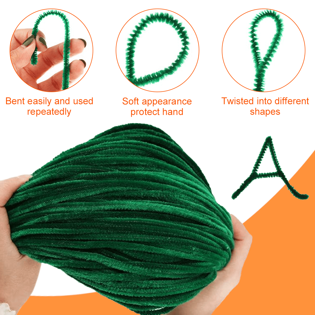 Pipe Cleaners Chenille Stem Set,Easter Fuzzy Sticks Pipe Cleaners Bulk for Arts and Crafts,Home Decoration-Dark green + orange red