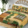 thumbnail image 5 of Ambesonne Garden Fitted & Top Sheet Set with Shams, Plants and House Door, Pale Orange Fern Green, 5 of 8