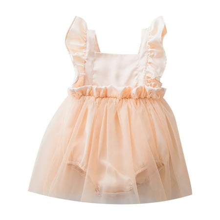 

B91xZ Baby Bodysuit Girls Summer Sling Crawling Dress Flying Sleeve Vest Solid Color Casual Going Out for 0 To 36 Months (Sizes 24-36 Months)